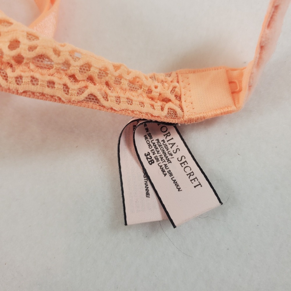 Victoria's Secret Push Up Bra 32B Orange Mesh Underwire - Picture 4 of 4